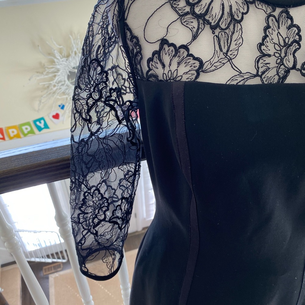 NWOT Carmen Marc Valvo Dress Lace Long Sleeve in Black Size 2 - Picture 6 of 10